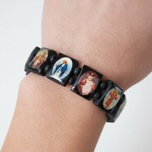 Black Religious Wooden Bracelet, Saints Bracelet, Catholic Bracelet